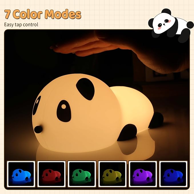 SALUOKE Panda Night Light for Kids: Squishy Silicone Animal Light,7 Soft Colors,Tap Control,Rechargeable,Sleep Timer,Battery Baby Nightlight for Childrens Room & Nursery,Bedside Touch Lamp photo 3