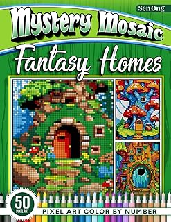 Fantasy Homes Mystery Mosaics Color by Number: 50 Pixel Art Fairy and Mushroom Houses for Creative Coloring (Mystery Mosaic Color By Number Collection)