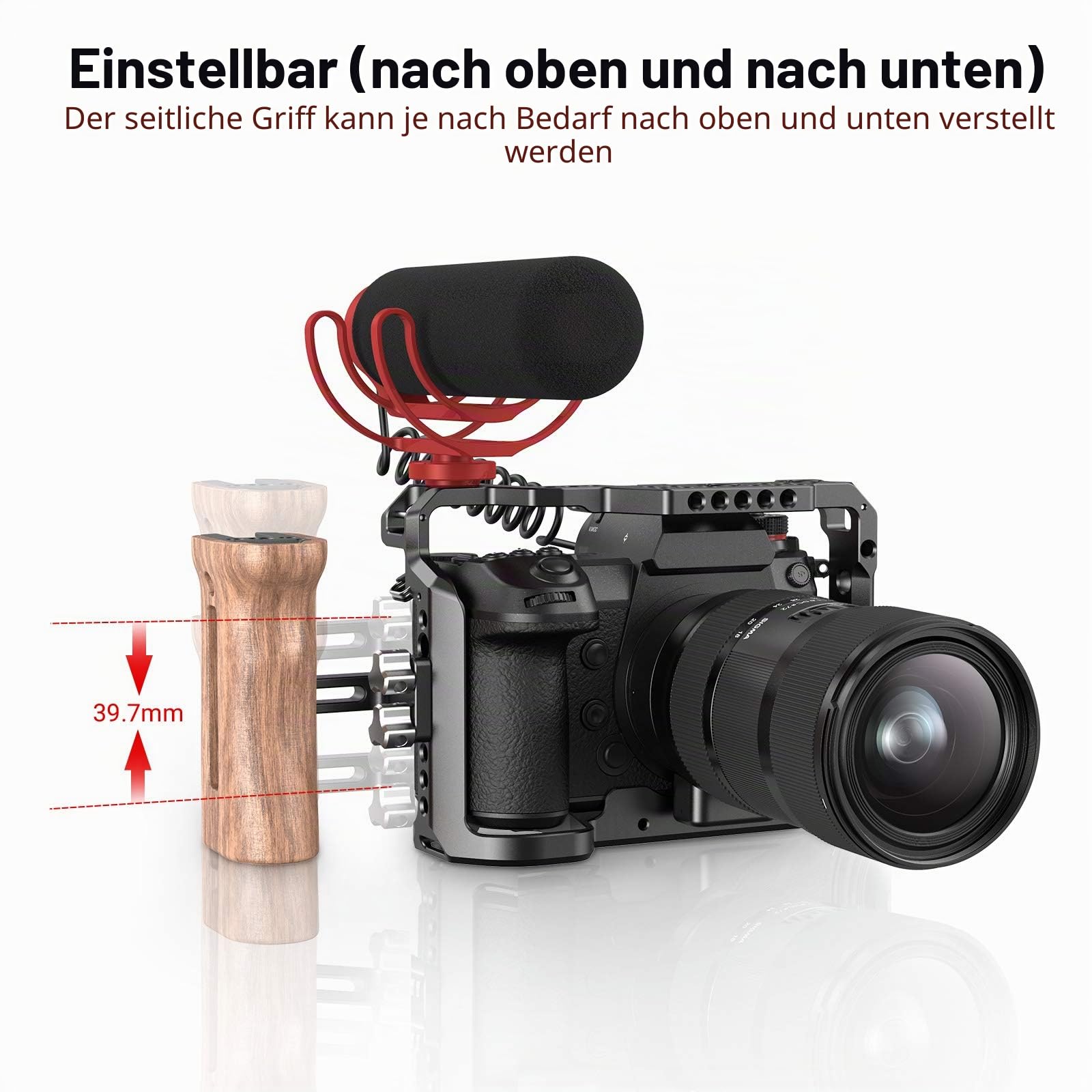 SMALLRIG Universal Wooden Handle mit Threaded Holes und Cold Shoe Holder Verstellbarer Griff für Kamera Cage - 2093C