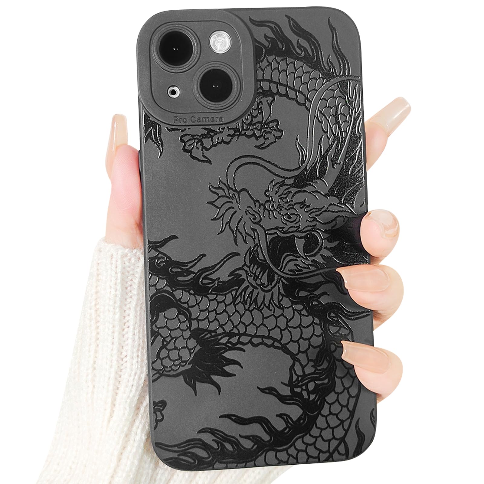 Compatible for iPhone 15 Case Cute Cool Dragon Black Design for Girls Women Soft TPU Shockproof Protective Girly for iPhone 15-Big Dragon