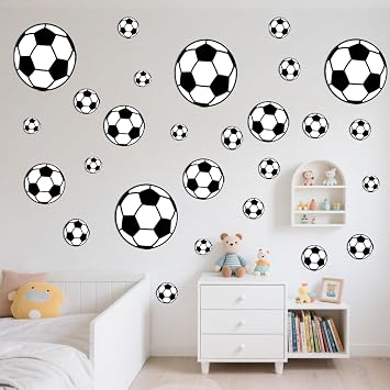 Football Wall Stickers in Different Sizes,53PCS Self-Adhesive PVC Removable Wall Decals,Personalized Accessories for Boys' Kids' Bedrooms Living Room Baby Nursery