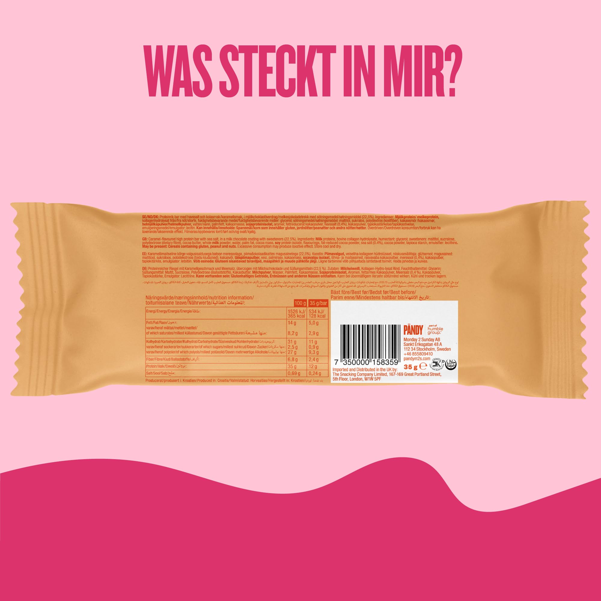 Pändy Protein Riegel ohne Zucker (nur 1g) - 18x Caramel Sea Salt - Ohne "Protein-Nachgeschmack" - High Protein Bar (12g Eiweiss) - Proteinriegel - Eiweißriegel ideal als kalorienarme, gesunde Snacks