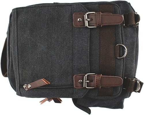 Miniatura 3 de JIAO MIAO Mochila de lona de hombro para viaje, bolsa de mensajero cruzada, Negro, talla única , Clásico