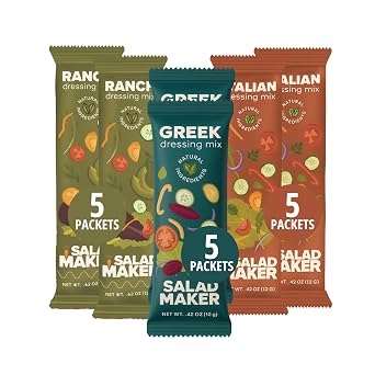 Salad Maker Variety Pack Ranch, Italian and Greek Salad Dressing Seasoning Packet All-Natural, Clean Ingredients, Keto, Vegan, Dairy-Free, Sugar-Free, Quick & Easy Powder Mix 15 packets / 5 each Flavor