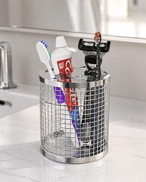 Toothbrush Holder for Bathroom, 304 Stainless Steel Ventilated Countertop Organizer with Slots for Electric & Manual Toothbrushes, Toothpaste, Razor Paw Print Design, Dishwasher Safe