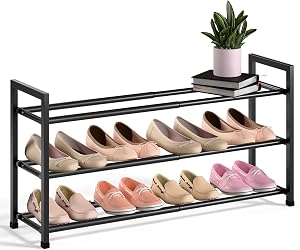 Bumusty Expandable Shoe Rack for Closet, 18“-33” Adjustable Shoe Rack for Small Space, Small Shoe Organizer for Front Door, Sturdy Metal