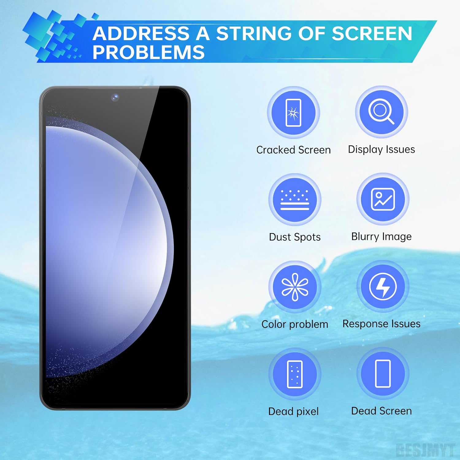 for Samsung Galaxy S23 FE AMOLED Screen Replacement OLED Display Touch Digitizer Full Assembly with Graphite Frame and Side Button Glass Repair Tools Kit SM-S711U1 SM-S711U