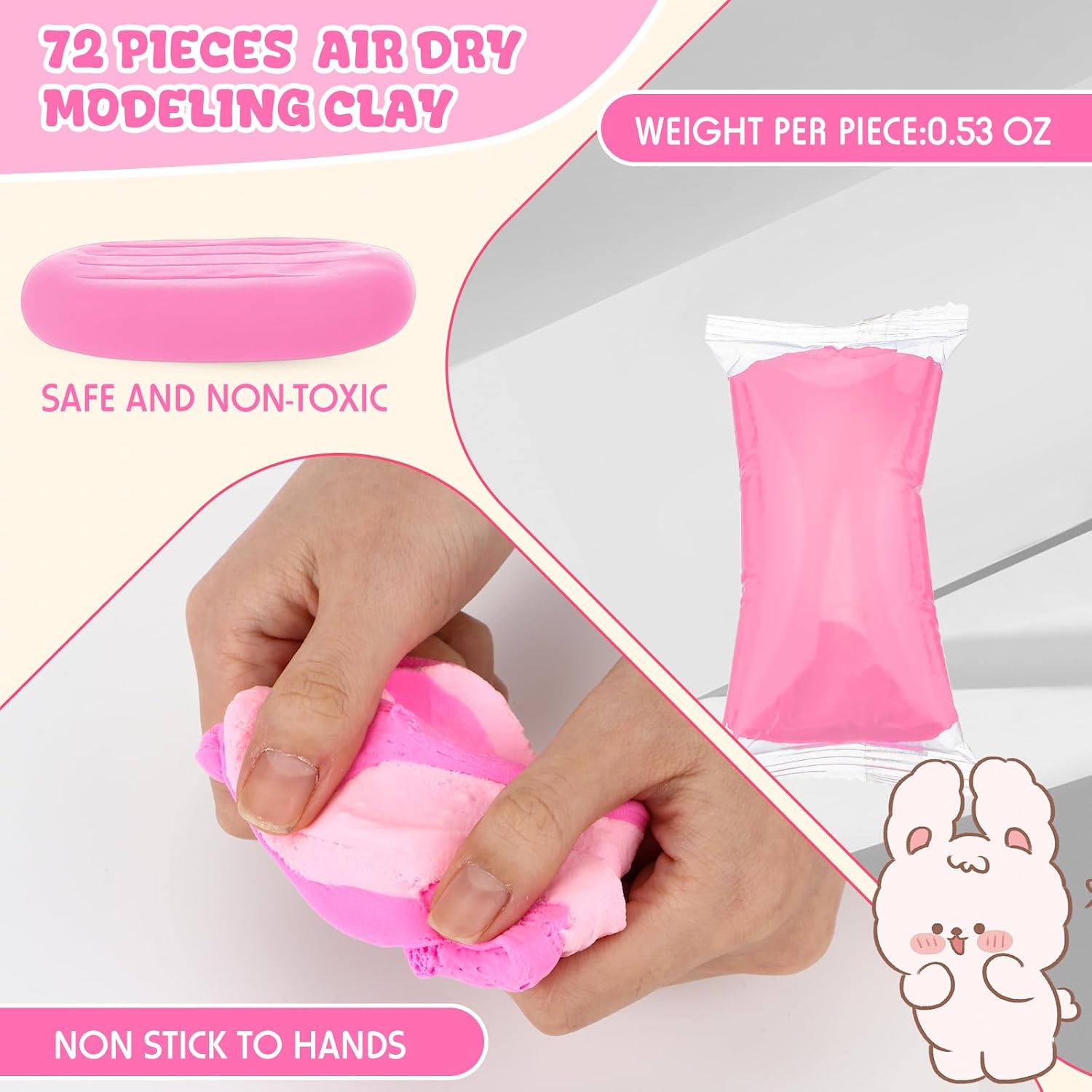 VioraWhite 72 Pcs 38oz Air Dry Clay Bulk Modeling Clay,Light Pink image 2