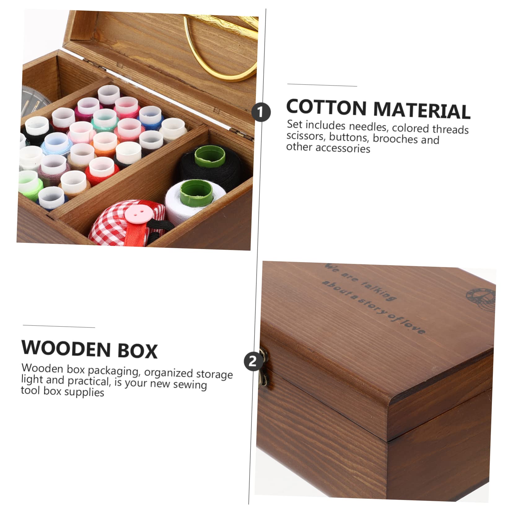 Angoily 2 Juegos Kit de Herramientas de Costura Portátil Caja de Madera Set de Agujas y para Manualidades y Reparaciones Casa