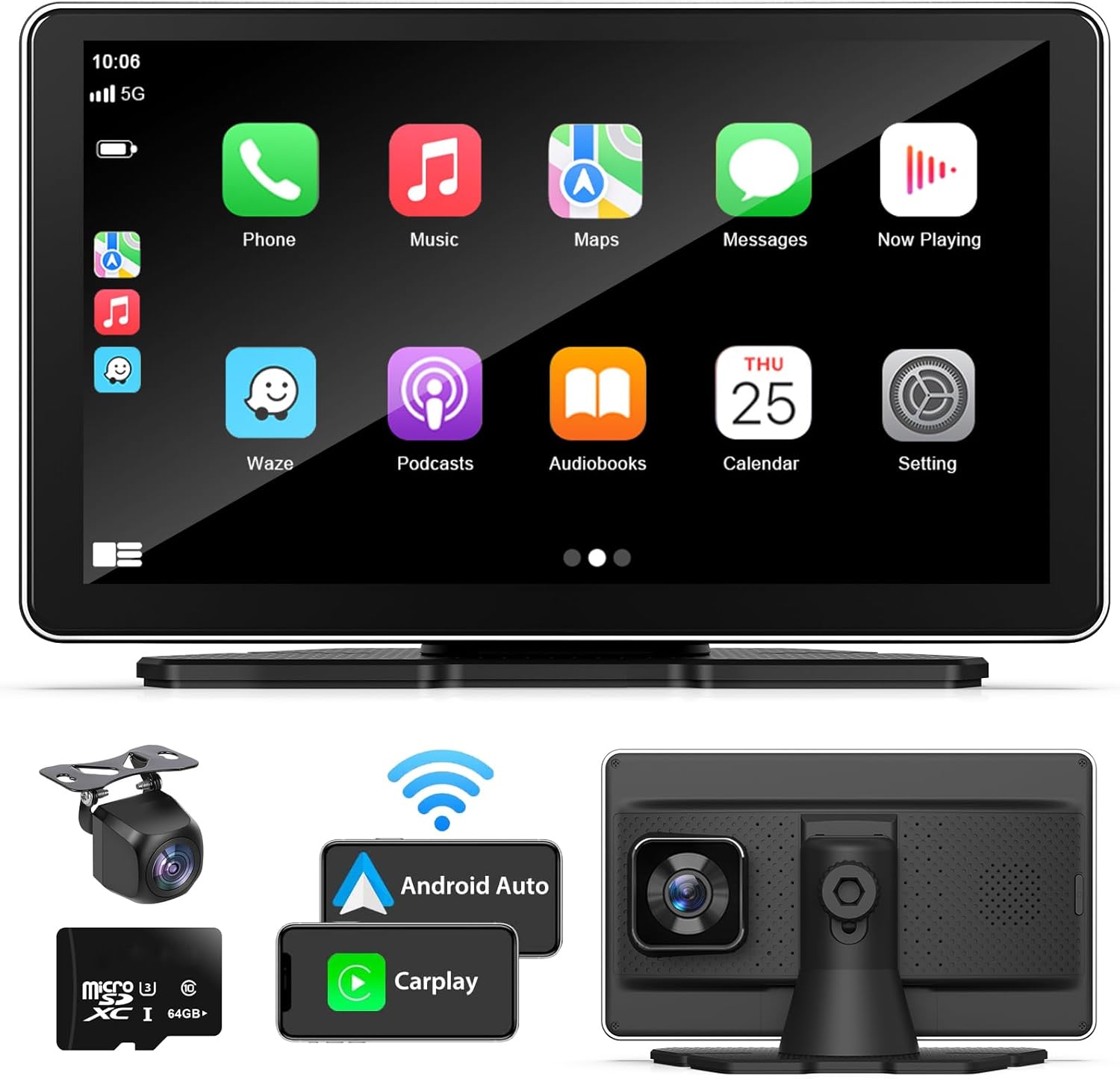 7″ Apple Carplay & Android Auto, Wireless Apple Carplay Screen with 4K Dash Cam,1080p Backup Camera DVR Carplay Screen for Car with Bluetooth, Navigation, Mirror Link, Voice Control