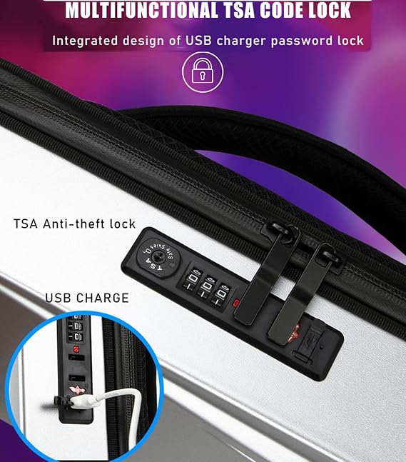 Hard Shell Laptop Backpack for Men,Anti-Theft Waterproof TSA Lock Backpack with USB Port Fit 17/16/15 Inch,Silver