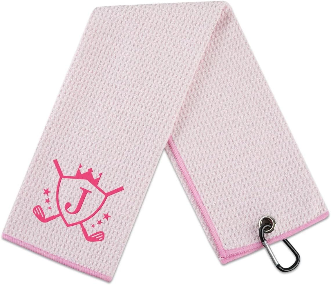 Microfiber Golf Towel for Women, 16'x 24', Pink - Initial J