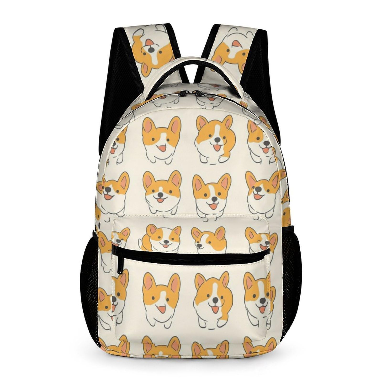 Cartable Scolaire Kawaii Corgis Chien Garçons Filles 8-12 Ans Sac d'École Motif Chiot CP-CE1 School Bag Bretelles Réglables Livres Cahiers Gourde Randonnée Loisirs
