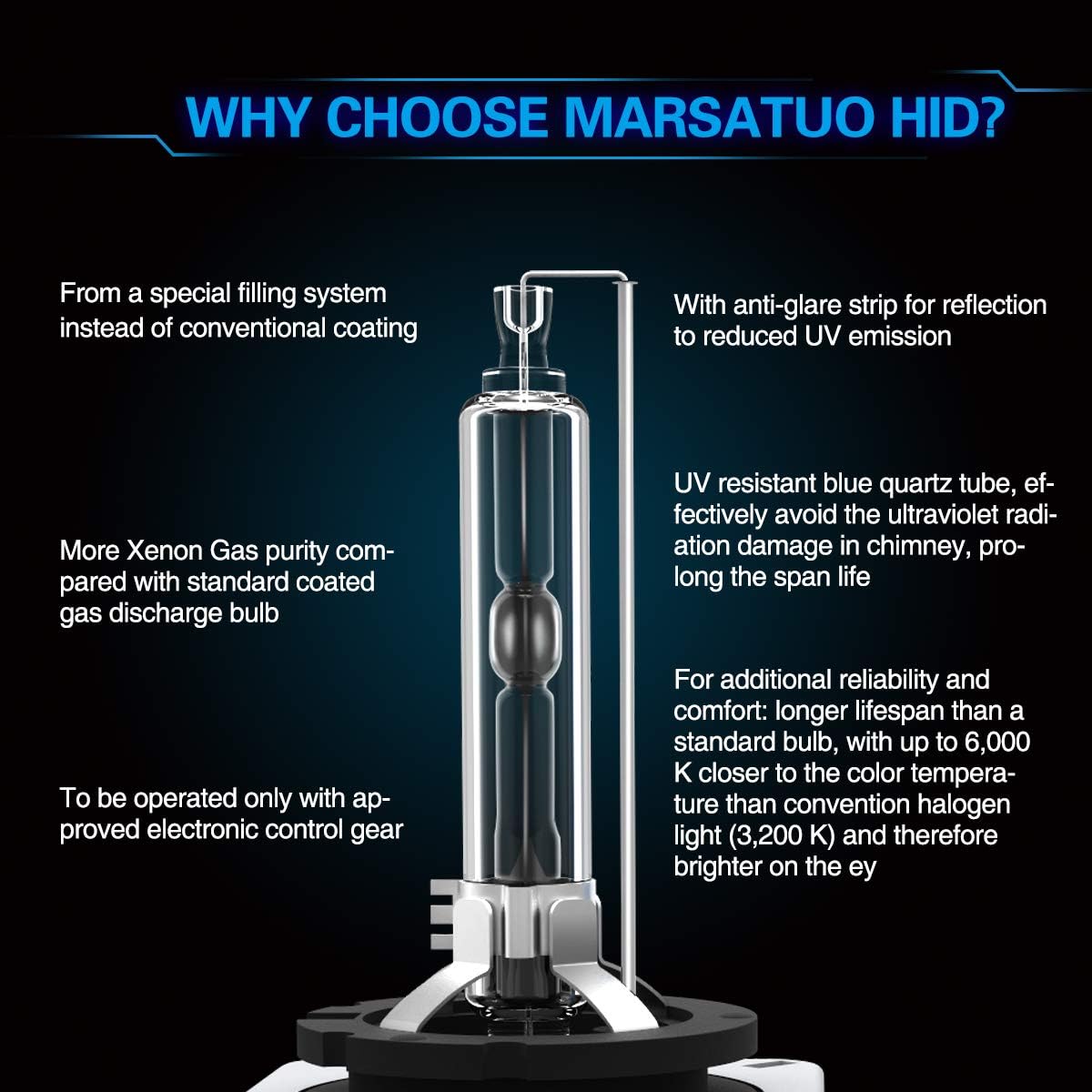 Marsauto D1S HID Headlight Bulbs, 5000K Comfort Daylight, Xenon Replacement Bulb(Not Halogen/Led Bulbs), 5 Years Lifespan, Waterproof Design, Up to 350% Brightness HID Lights,2 Pcs