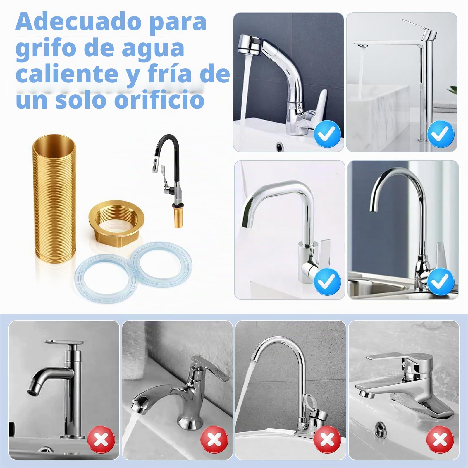 M30-100mm Kit de Reparación de Grifos, Roscado de Grifo Grifo Tubo de Rosca de Extensión Kit de Tuercas de Rosca Conectores de Tubería de Púas de Latón para Reparación de Grifos