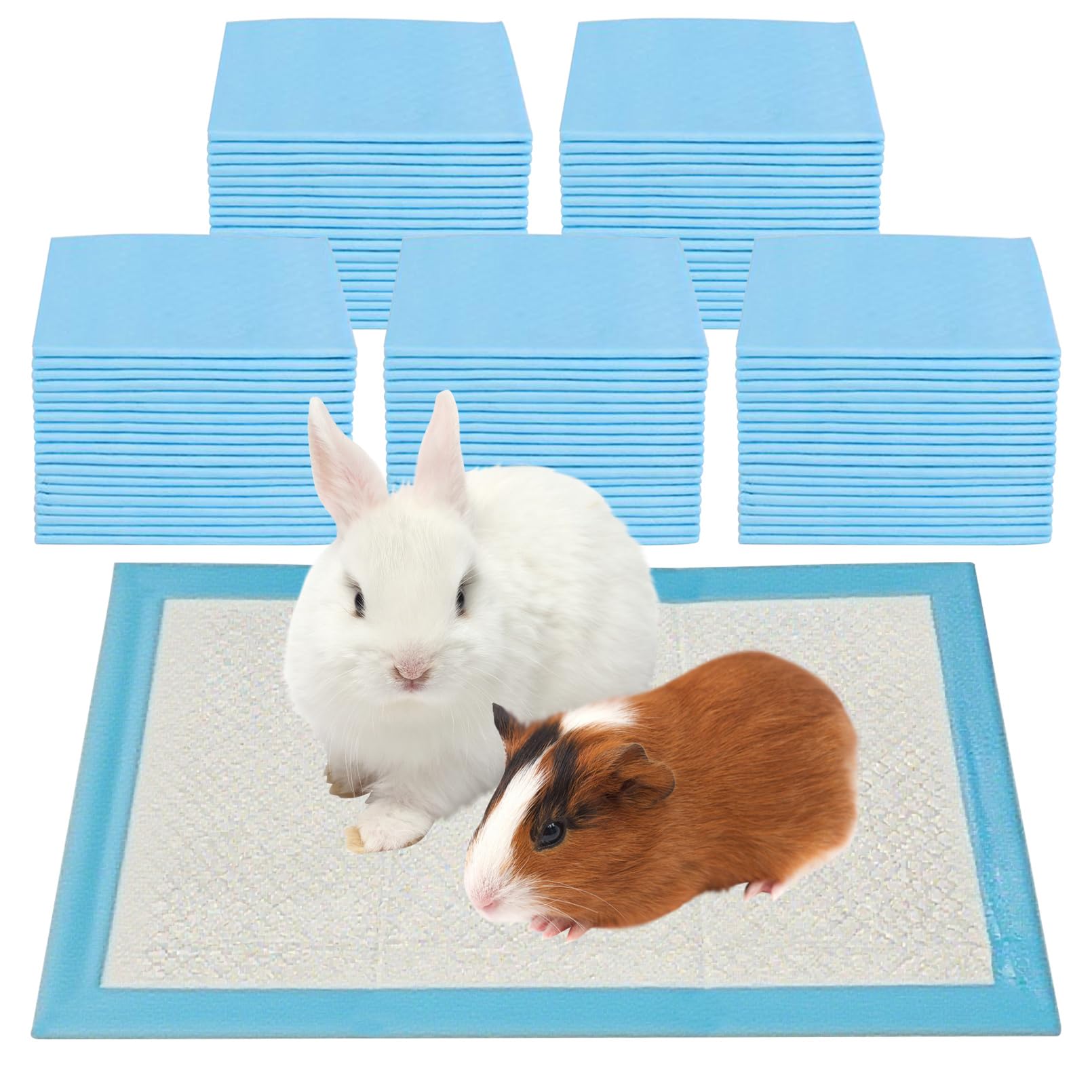 Fhiny 100 PCS Rabbit Pee Pads 13" x 18" Thicken Bunny Cage Pee Pads Disposable Super Absorbent and Leak-Proof Potty Pad for Kittens Guinea Pigs Chinchillas Hamsters and Other Small Animal