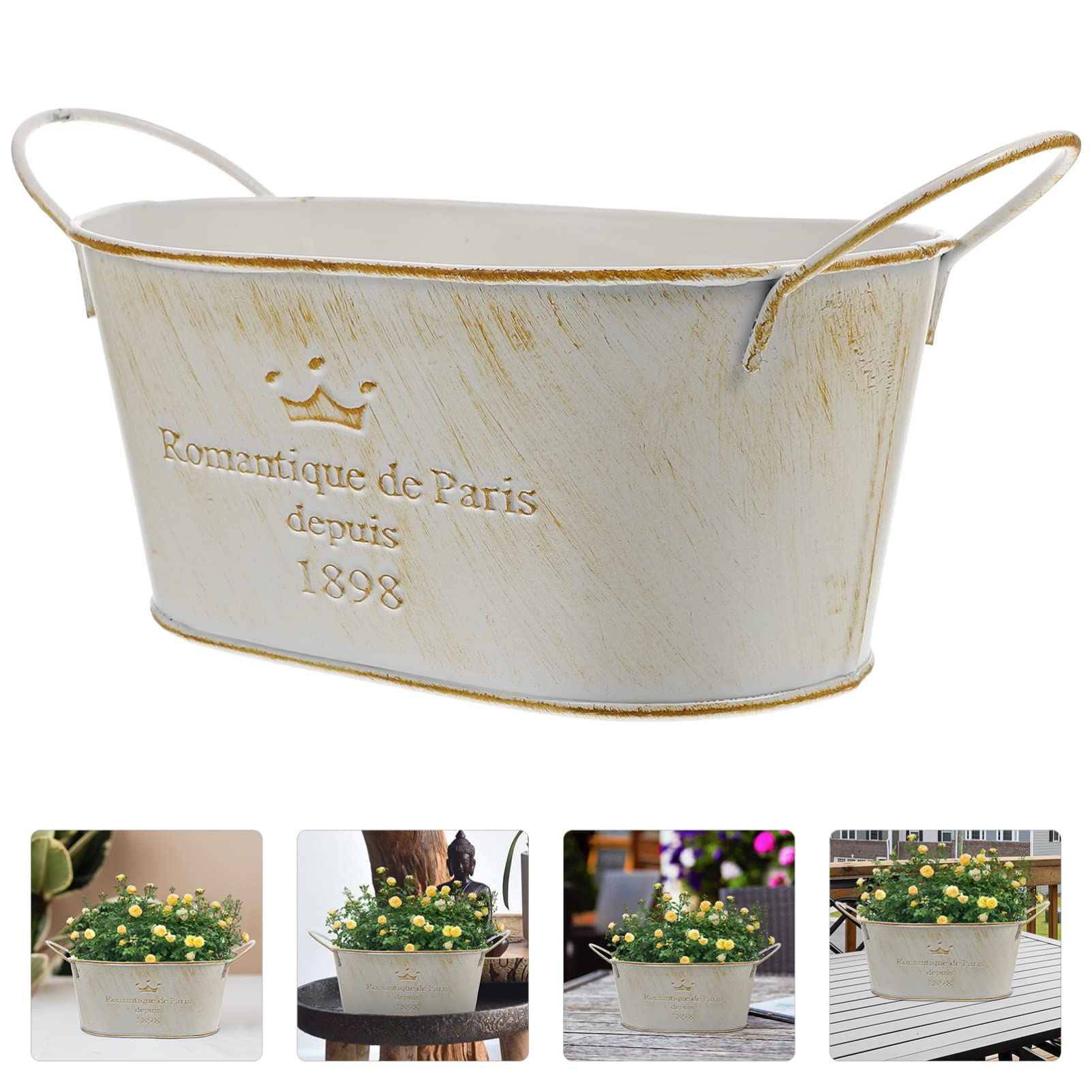 Verzinkter Pflanzer Oval – Mit Seilgriffen & Entwässerungsloch – Metall-Blumentopf Für Sukkulenten, Kräuter & Garten