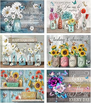 tigdtiu 6 Pack Inspirational Diamond Painting Kits for Adults-5D Diamond Art Kits for Adults Beginner, DIY Flower Full Drill Diamond Dots with Diamonds Picture Gem Art Crafts for Adult Decor 16x12 in