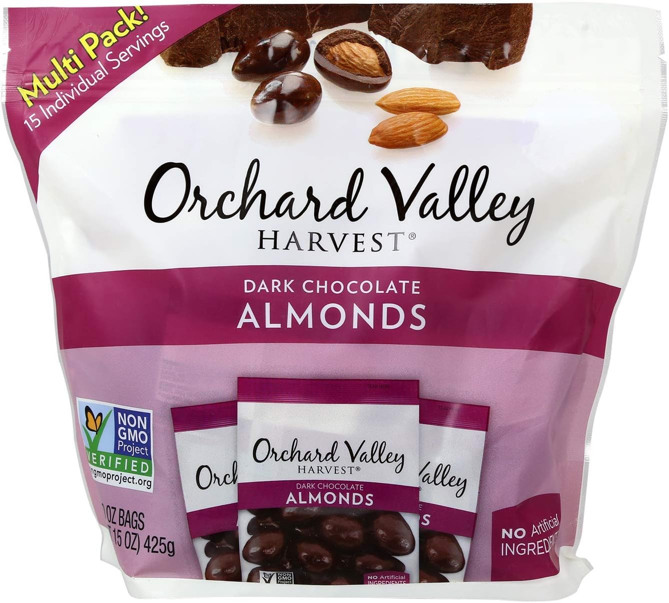 Orchard Valley Harvest Snack Packs - Dark Chocolate Almonds - 15 Ct. Multi Pack, Non-GMO Project Verified, No Artificial Ingredients, 15 ounces (15 Individual Packs)