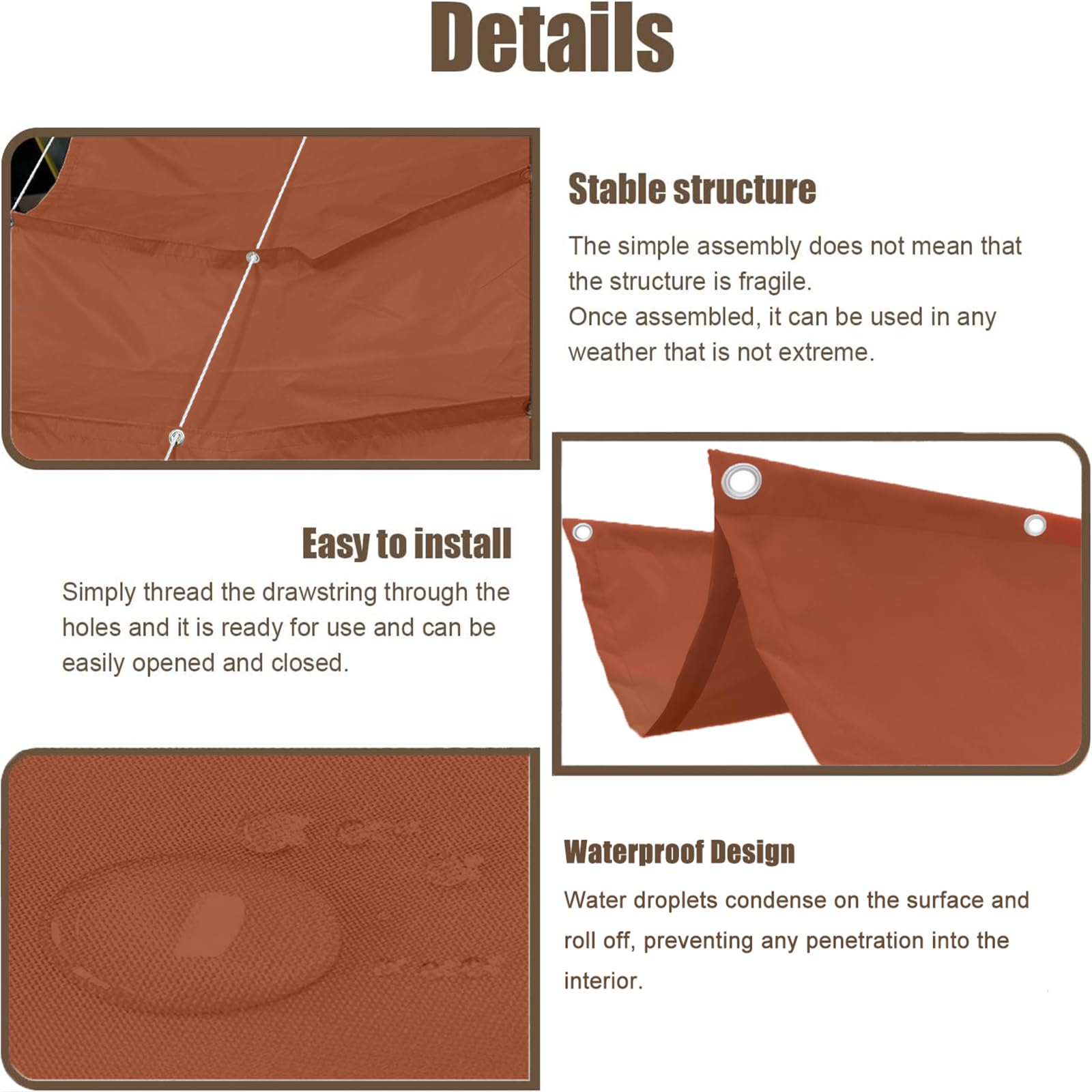 Toldo Retráctil Ondulado 2.8 x 20 m Impermeable, 98% Rayos UV Resistente Al Desgarro, Toldo de Vela Rectangular Tela, con Ojales y Cuerdas para Jardín, Pergola, Rojo óXido