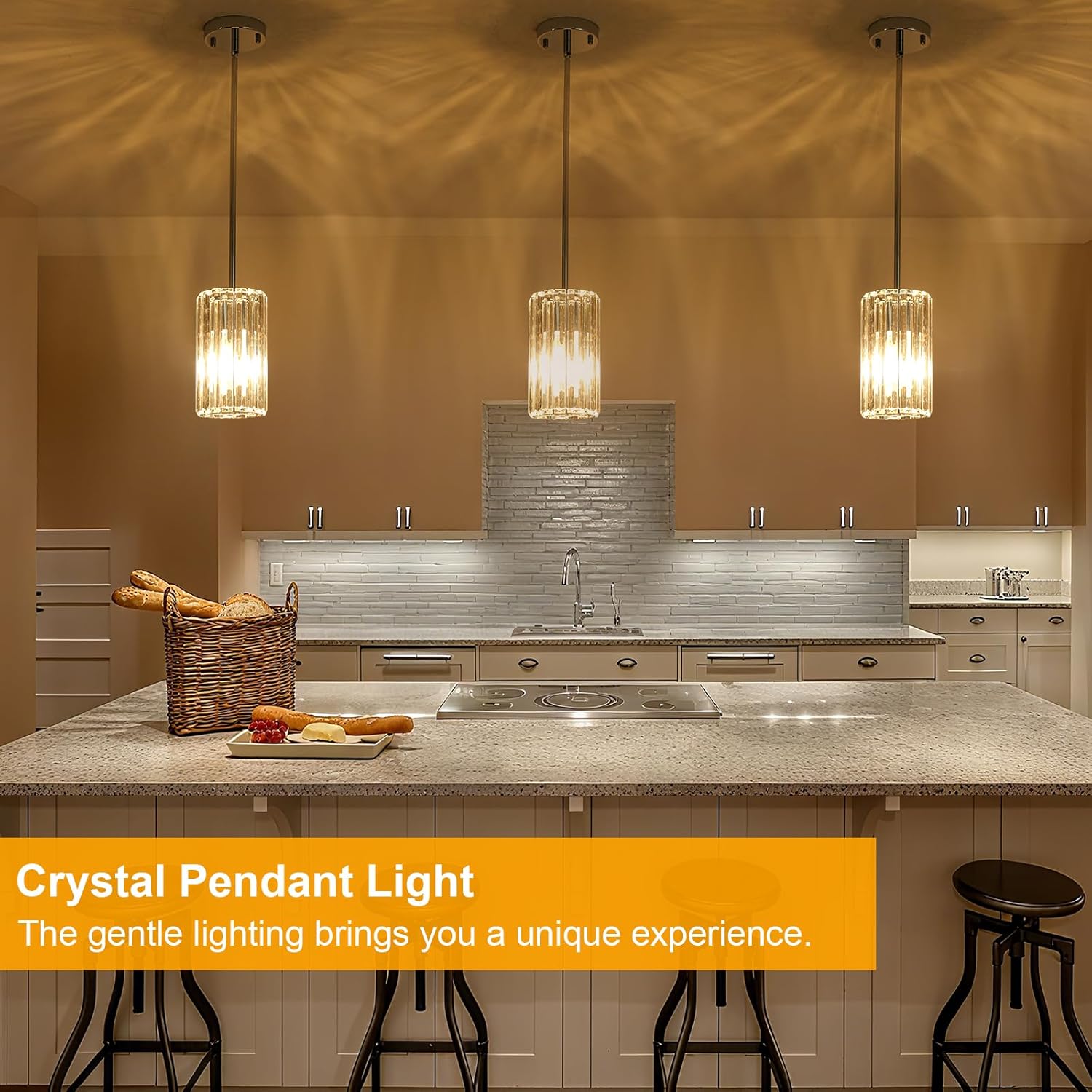 3 Pack Chrome Modern Pendant Lights Mini Chandelier Kitchen Island Pendant Lights Hanging Light Fixtures Adjustable Crystal Chandelier Fixture for Island Dining Room Hallway Bedroom Chrome-3 Pack