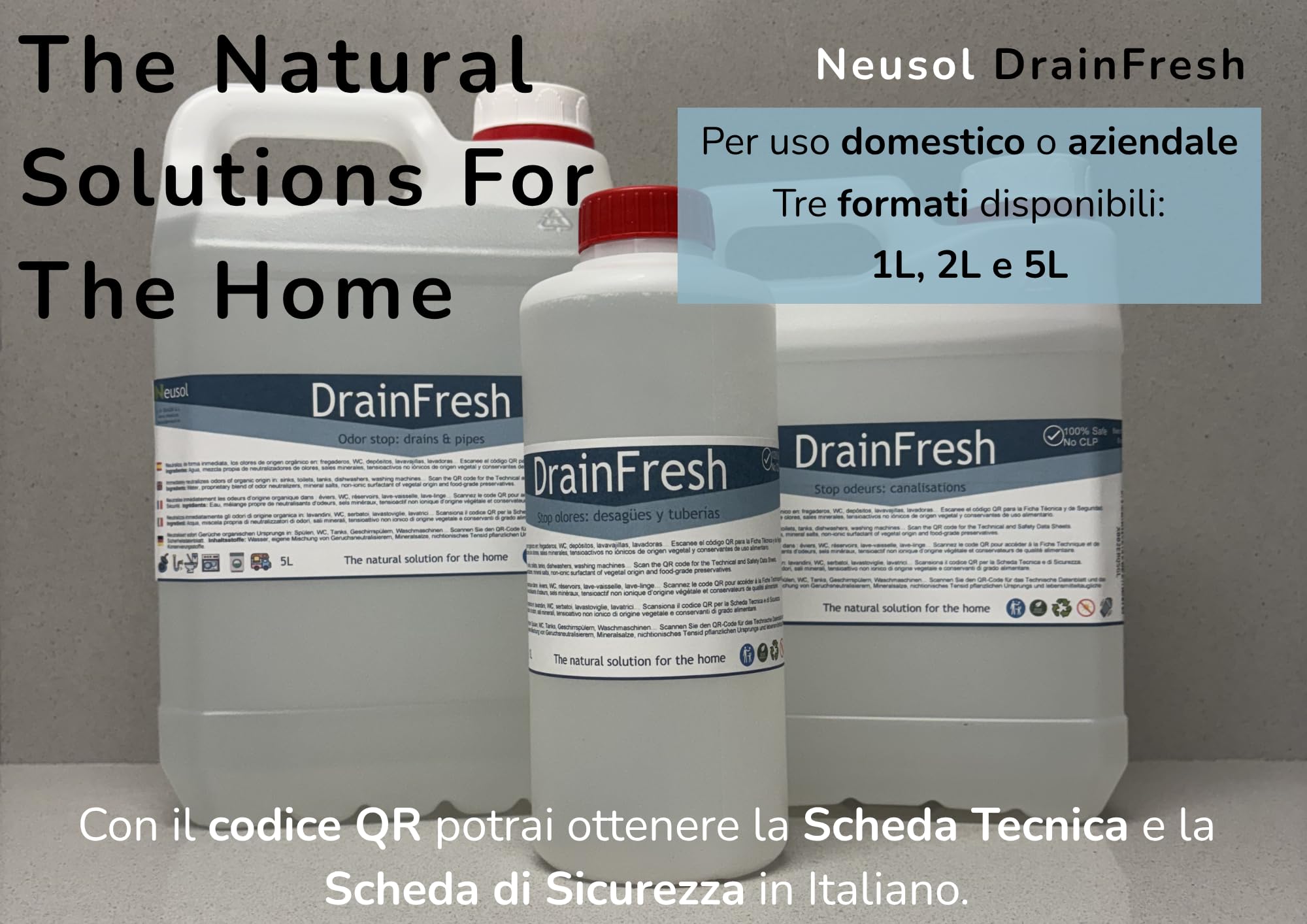 DrainFresh – Neutralizador para desagües, tuberías y depósitos – 5L | Acción inmediata, fórmula natural y uso doméstico / profesional Casa, hotel, autocaravana