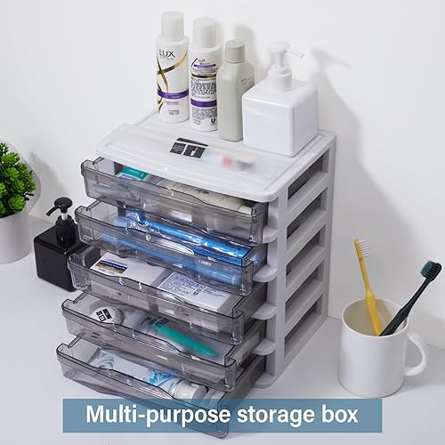 Miniatura 7 de Cajones de plástico de 5 capas para escritorio, pequeño organizador de almacenamiento, contenedor de almacenamiento, organizador de escritorio con