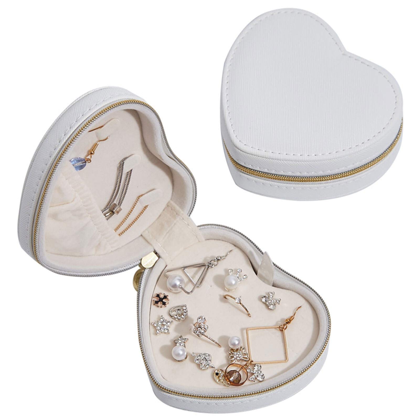 Joyero en forma de corazón con cremallera y estante interno que organiza collares sin enredos