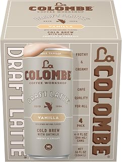 La Colombe Vanilla Draft Latte with Oat Milk 9oz 4-Pack - Dairy-Free Vegan Nitrous Cold Brew, 120mg Caffeine