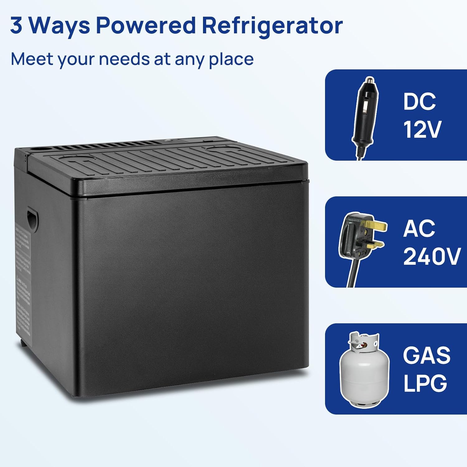 Smad 1.6 Cu.Ft 3-Way Propane Refrigerator with Top Door, Mini Chest Fridge for RV Quiet Off-Grid Cooler for Home, Truck, Camper, Easy to Carry, LPG/12V/110V, Black