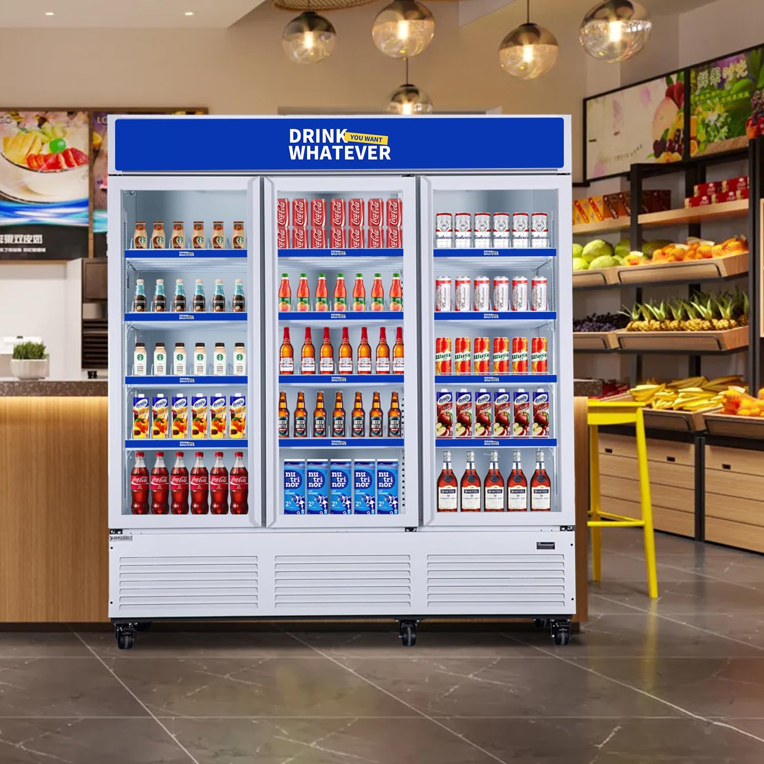 Commercial Refrigerator Floral Beverage Display Cooler,3 Glass Doors Commercial Flowers Drink Fridge With LED Light Adjustable Shelves,ETL &NSF Approval,71" Wide,White,63 Cuft,Wheels Not Included