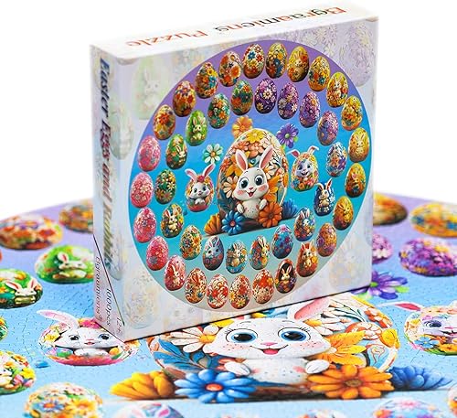 Miniatura 4 de Bgraamiens Rompecabezas de 1000 piezas de huevos de Pascua coloridos rompecabezas de conejos de Pascua, diseño creativo 3D de huevos de Pascua