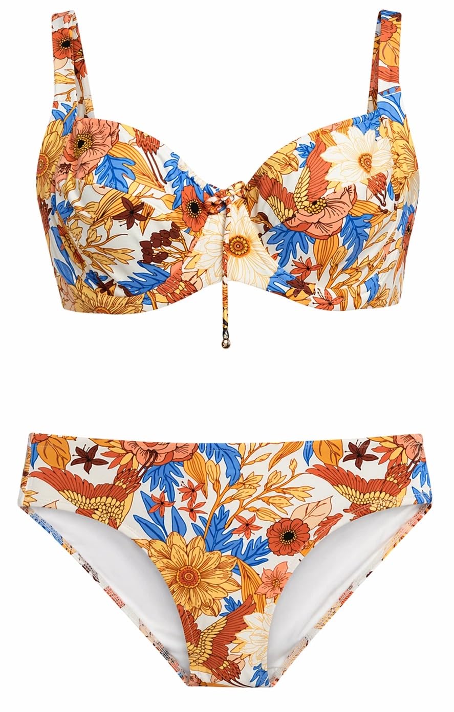 Gisela Costume Donna Due Pezzi con Ferretto Coppa Sfoderata Slip Midi Floreale 30214 EU 90 D - IT 6 D