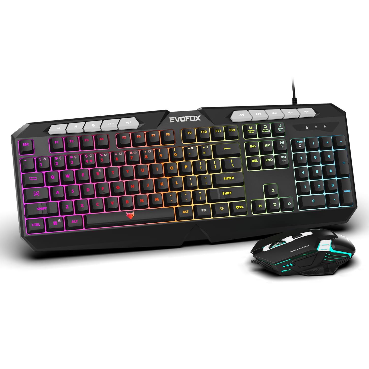 EvoFox Deathray v2 Gaming Keyboard and Mouse Combo | 6 Zone RGB Backlighting, 19 Anti Ghosting Keys, Membrane Keys, Ergonomic, Full-Size | 6 Buttons, 7 Color LED Lighting, Upto 3600DPI (Wired)-image-34