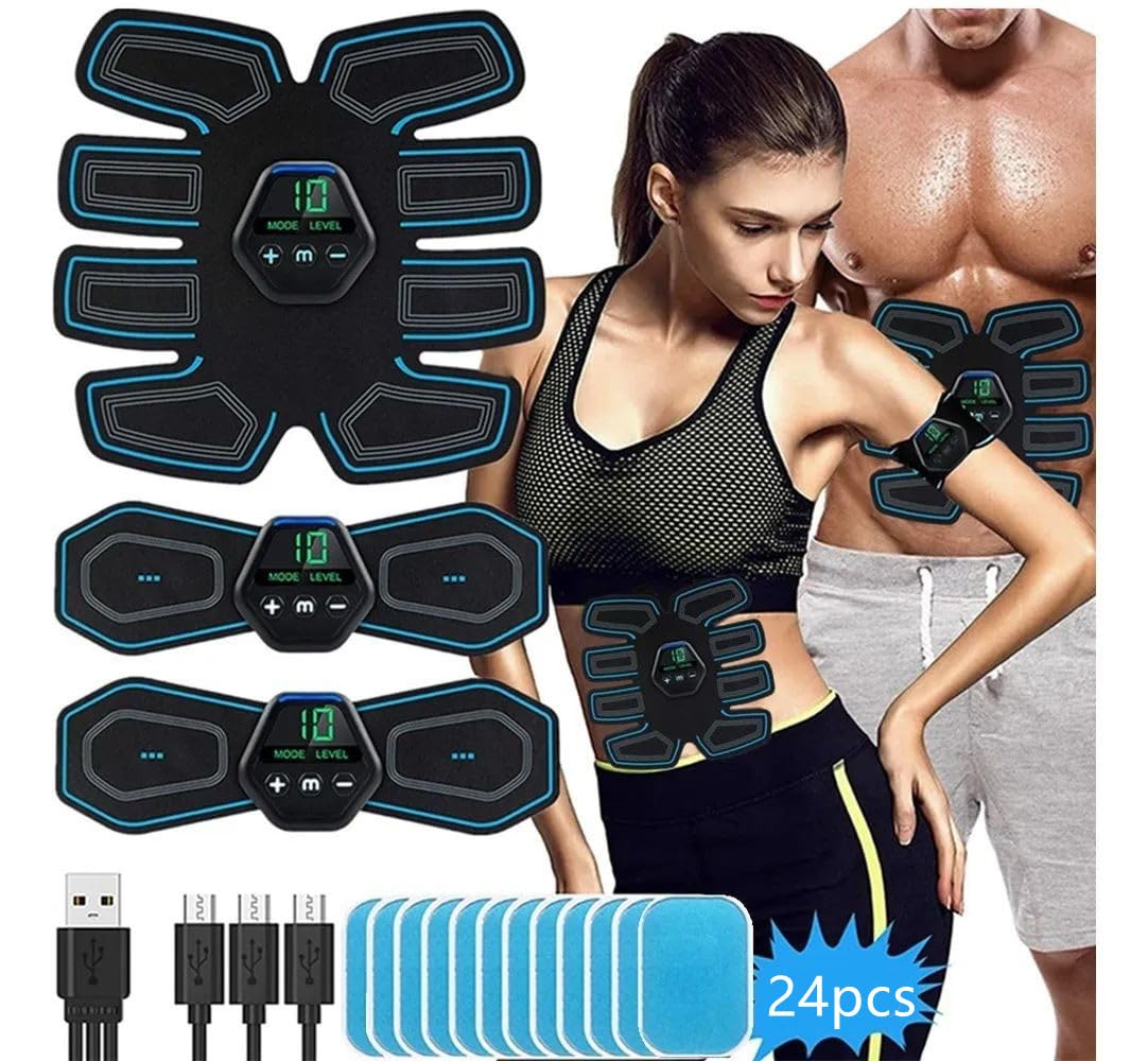 qixiangAbs Stimulator EMS Muscle Stimulator,Safty Effective Quick EMS Muscle Trainer, Full-body Workout ABS Trainer, 10 Modes & 20Intensities, 24pcs Replacement Hydrogels