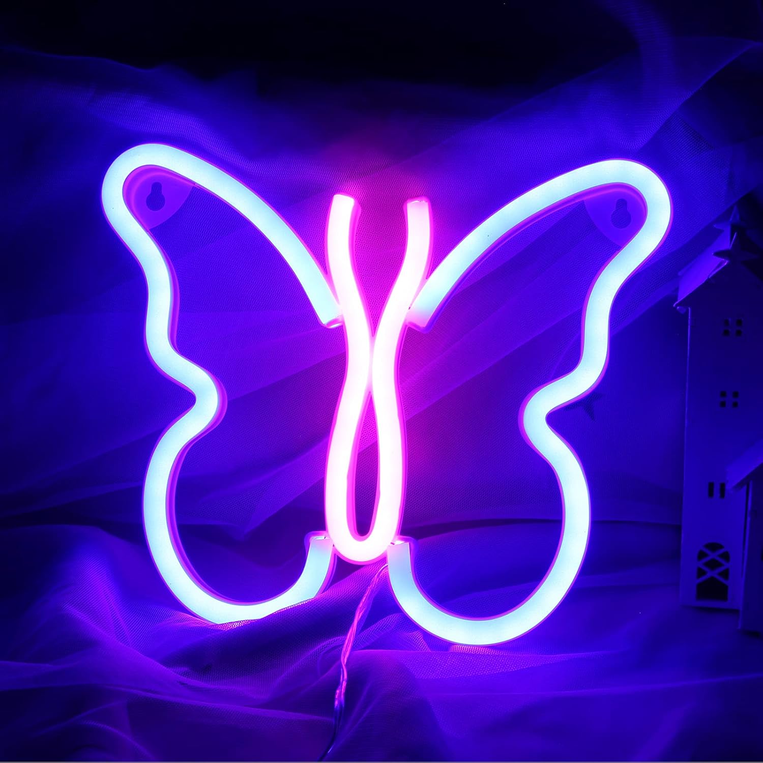 Butterfly Neon Signs Lights for Girls Bedroom Wall Decor, LED Decorative Light Battery or USB Powered, Kids Room Bar Party Teens Gift Live Show, Cute Pink Butterfly Shape lamp (Blue & Pink)