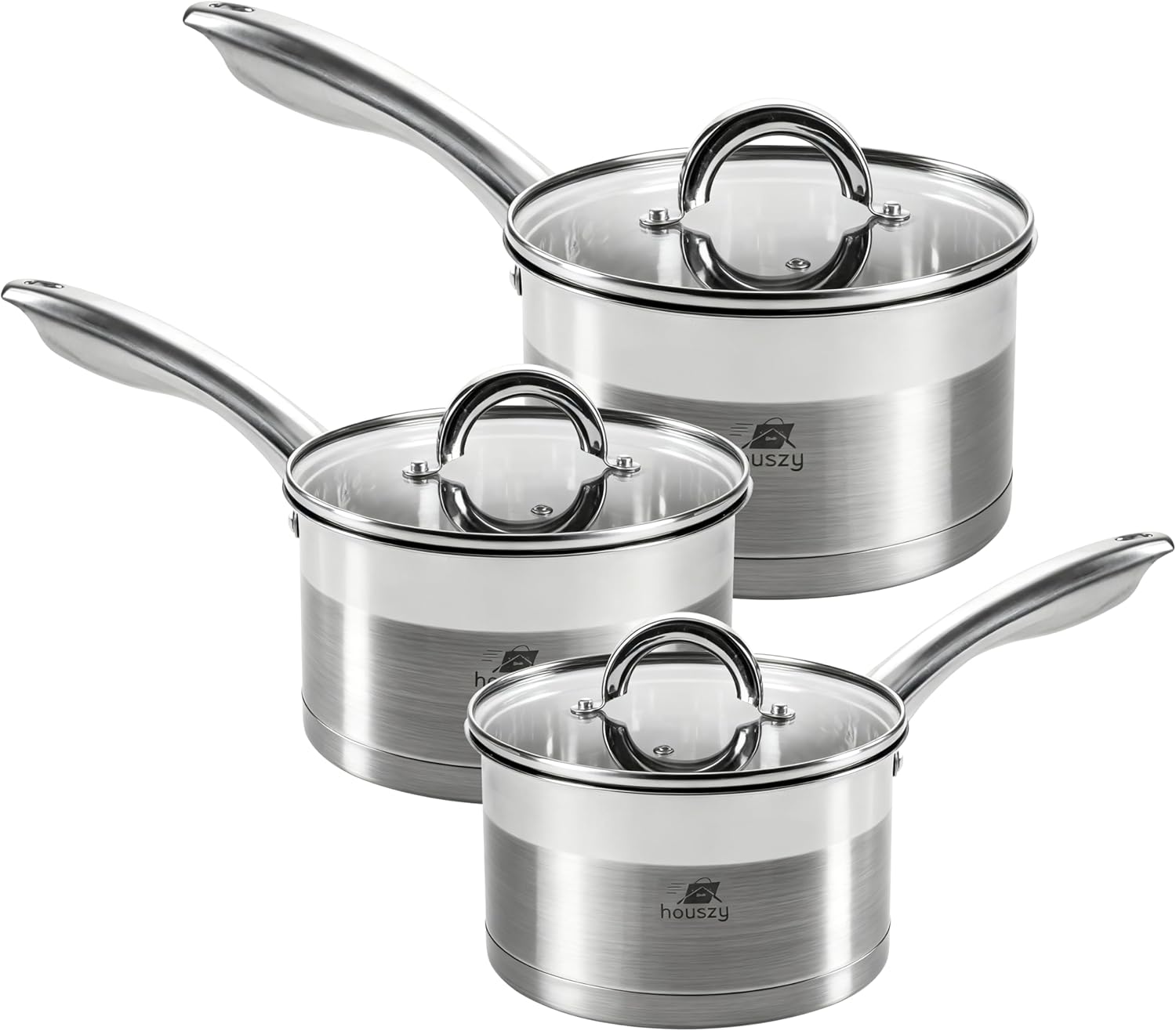 Non-Stick Induction Cookware: Granite Coated Pot & Pans Cookware Set, Frying Pan, Grill Pan by Houszy (6Pcs Stainless Steel Set)