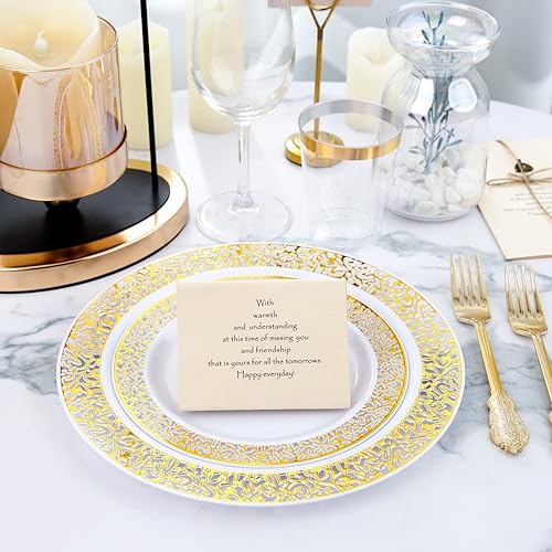 Miniatura 5 de WDF 102 platos de plástico desechables dorados los platos de Navidad incluyen 51 platos llanos de plástico de 10.25 pulgadas, 51 platos de