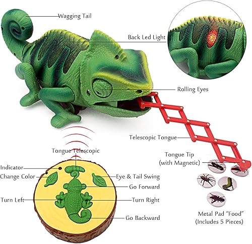 Miniatura 3 de Tipmant Camaleón RC Juguete de animal a control remoto realista lagarto eléctrico electrónico mascotas coche niños regalos de cumpleaños (verde)