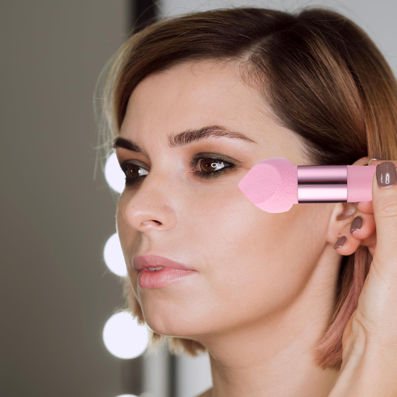 Sibba Make Up Schwammhalter Puderquaste 6 Stück Beauty Mixer Mischapplikator Pilze Foundation Pinsel Gesichts Creme Griff Pinsel Kosmetikkopf Kleiner Rouge Make Up Set Concealer (Rosa)