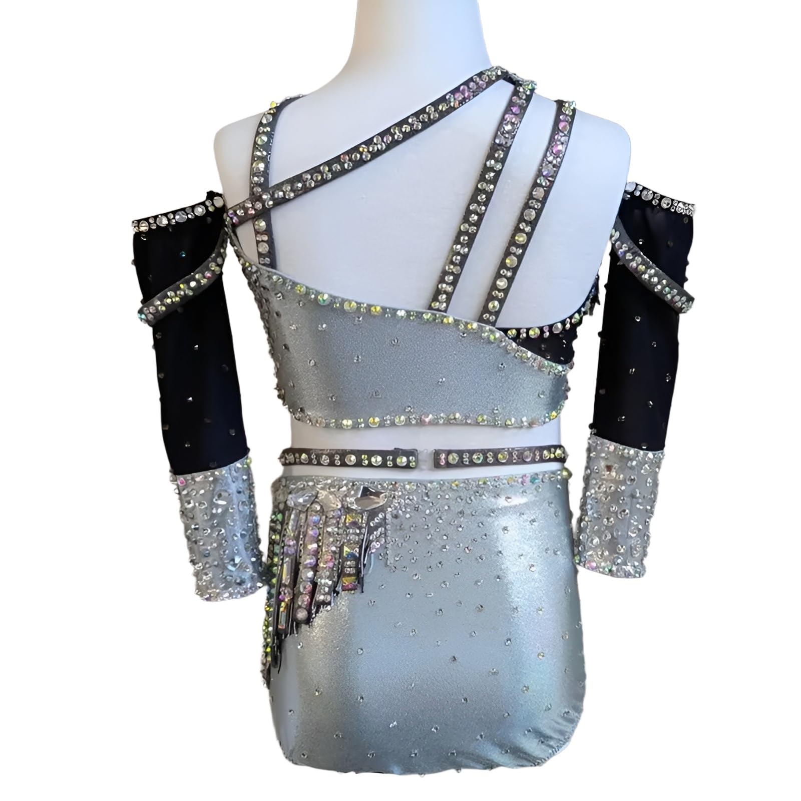 Dziewczęcy Kobiety Błyszczący Rhinestone Fringe Liryczny Kostium Taneczny Off Shoulder Wycięcie Strój Jazzowy Do Występów Na Zawodach