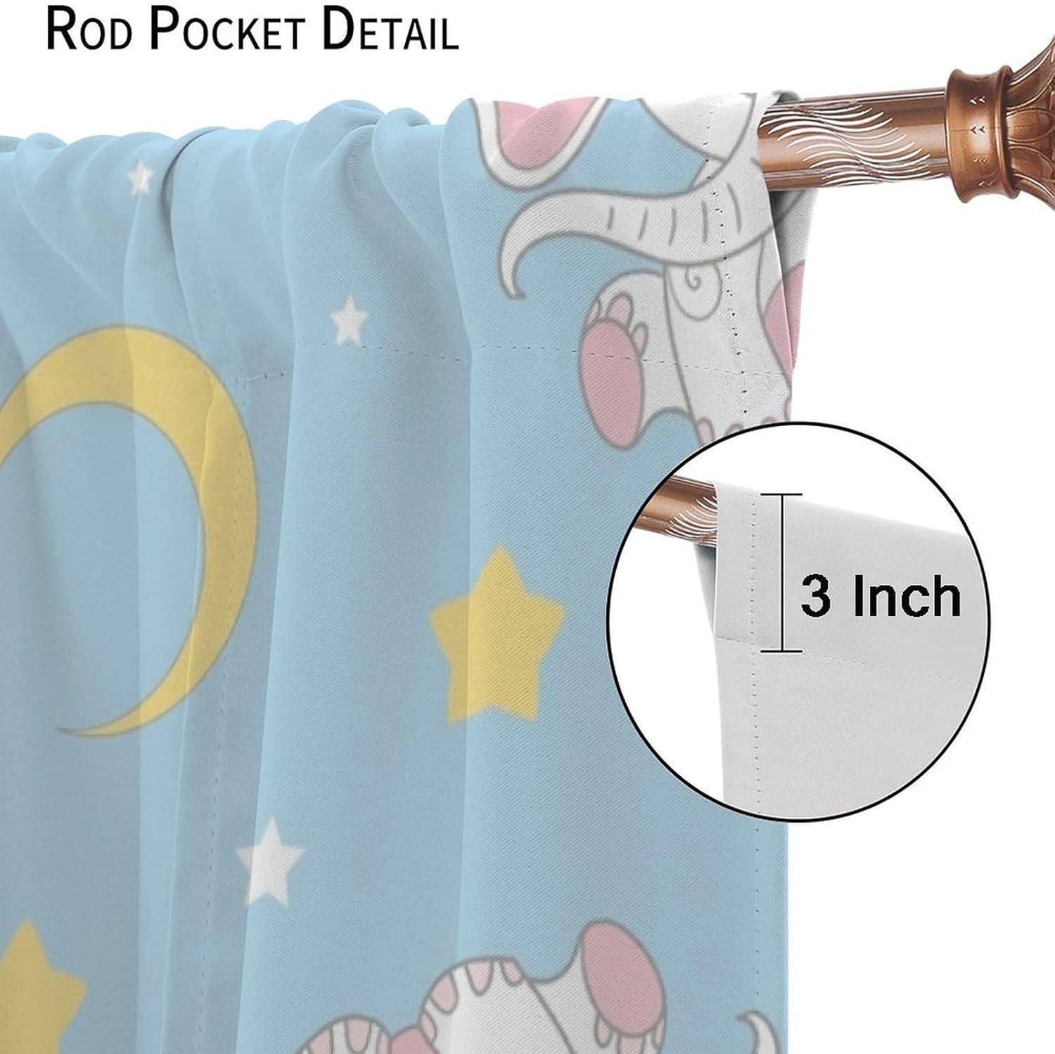 Cartoon Elephant Curtains Cute Baby Elephant Moon Pattern for Kids Room Decoration Blackout Print Rod Pocket Window Drapes for Bedroom Living Room 42x54in