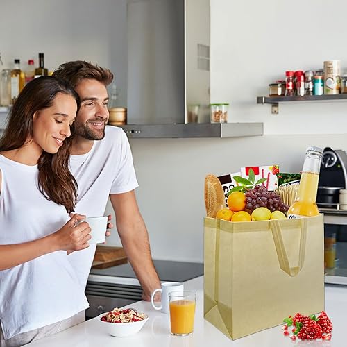 Miniatura 6 de Bolsas reutilizables para comestibles, paquete de 50 bolsas de compras grandes ecológicas para comestibles, bolsas de compras no tejidas de 14 x