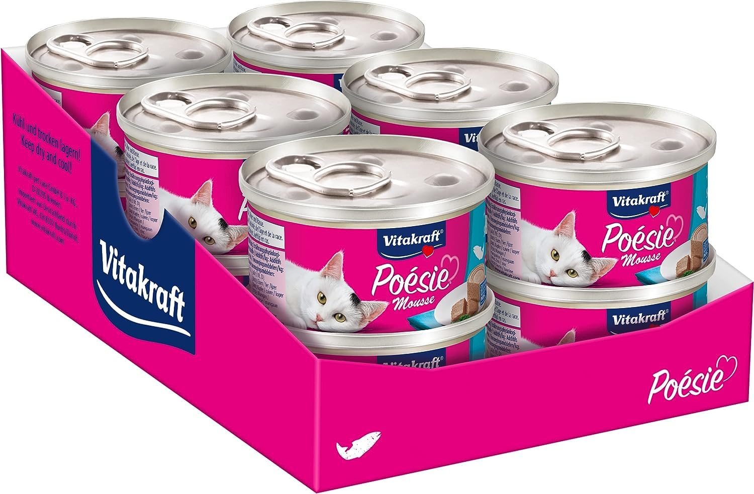 Vitakraft Poésie Mousse, Katzennassfutter, luftige Mousse mit Lachs, in Vorratsgröße, ohne Zusatz von Zucker (12x 85g)