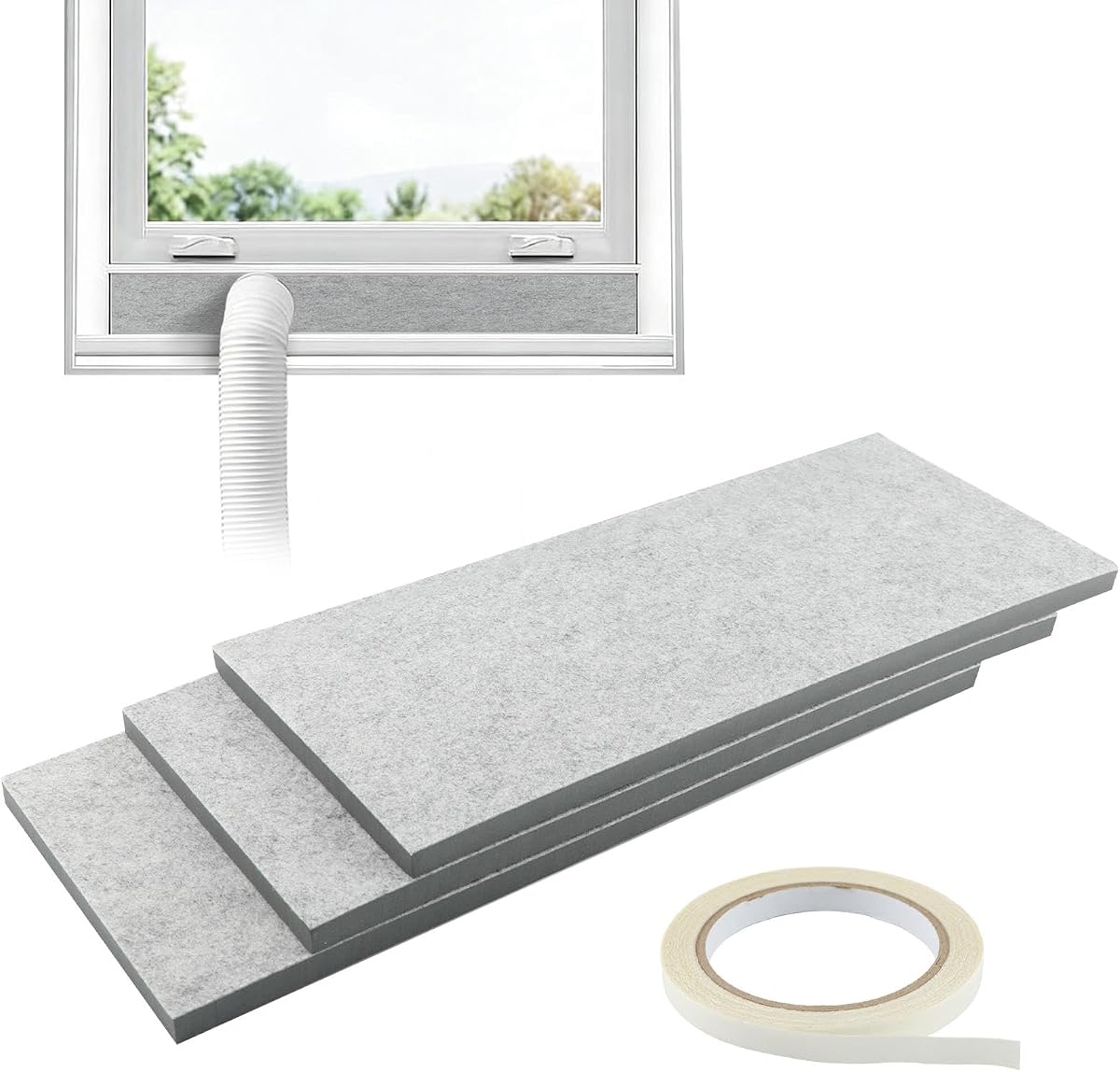 Paneles de espuma aislados de doble capa, paquete de 3 paneles de sellado de aislamiento para kit de sellado de ventilación de ventana de CA portátil, tablero de aislamiento ajustable grueso, relleno de espacios para ventana de aire acondicionado