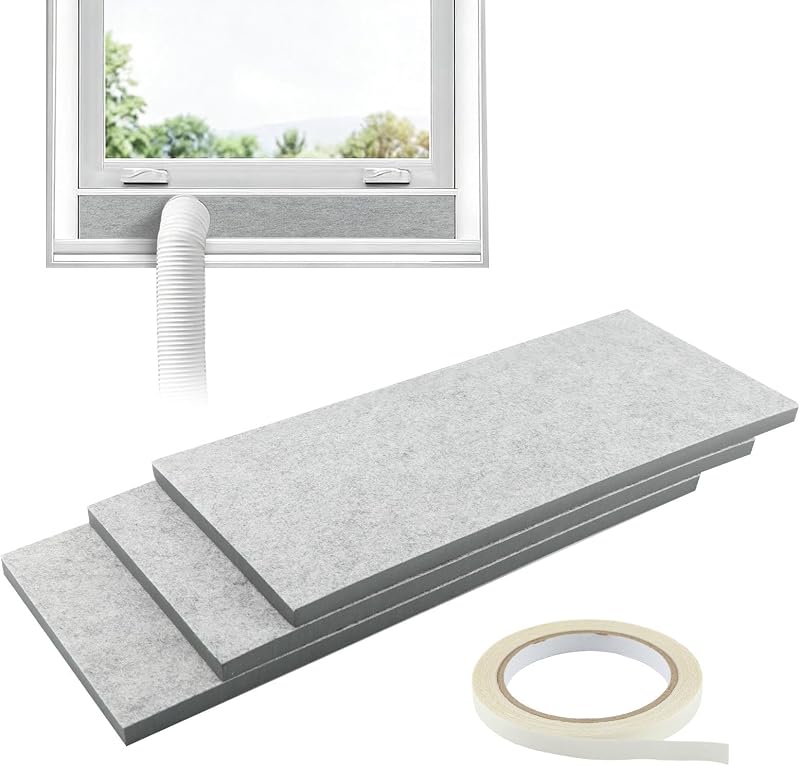 Paneles de espuma aislados de doble capa, paquete de 3 paneles de sellado de aislamiento para kit de sellado de ventilación de ventana de CA portátil, tablero de aislamiento ajustable grueso, relleno de espacios para ventana de aire acondicionado