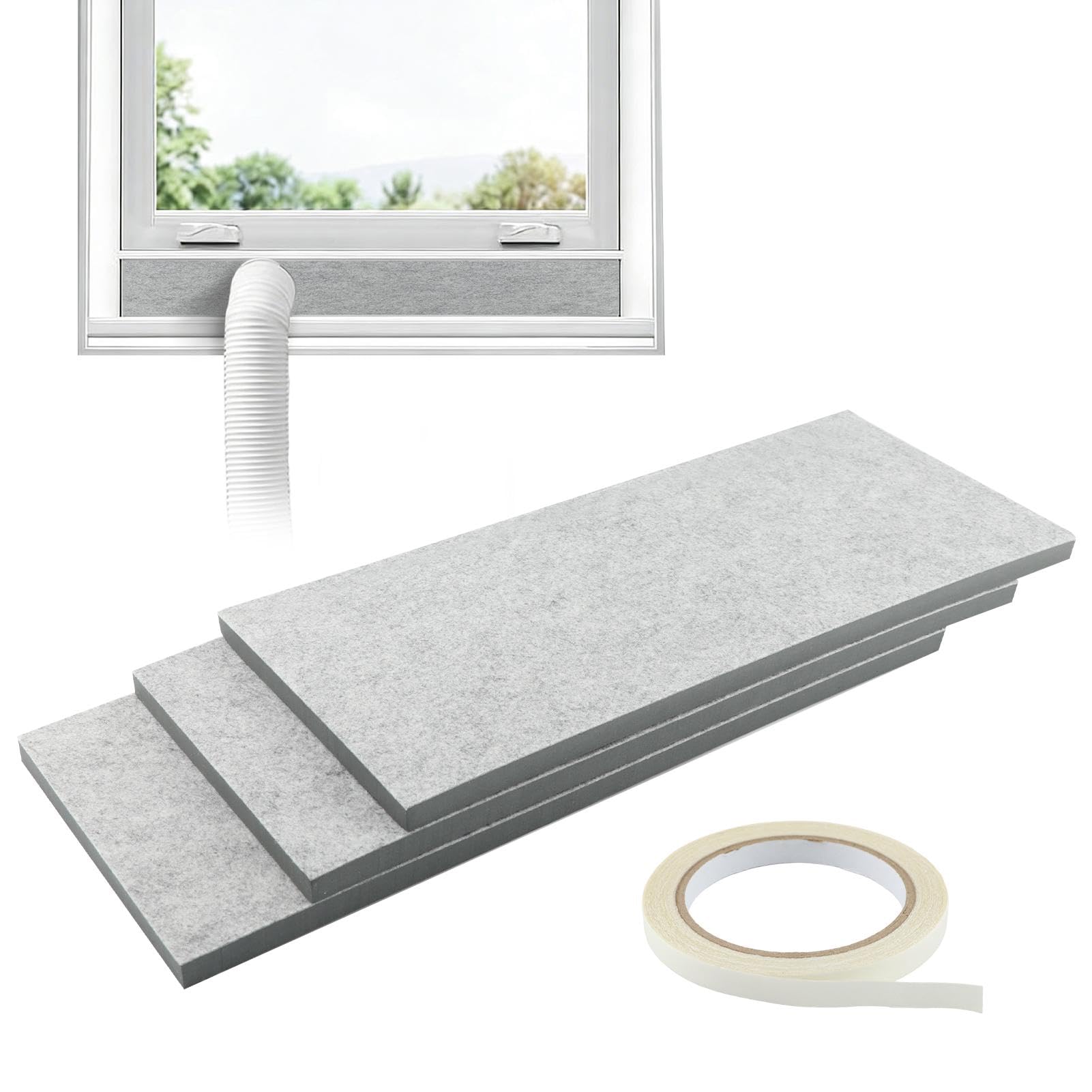Double-Layer Insulated Foam Panels, 3-Pack Insulation Seal Panels for Portable AC Window Vent Seal Kit, Thick Adjustable Insulation Board, Air Conditioner Window Gap Filler