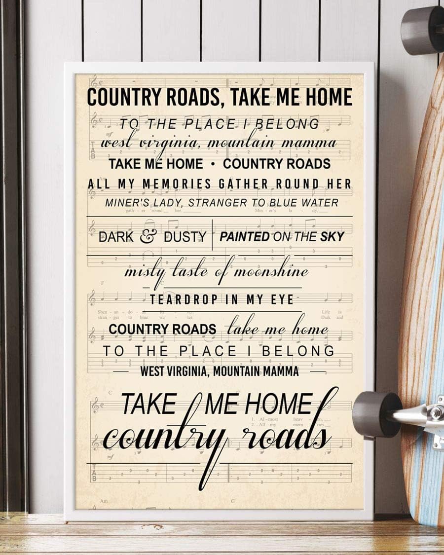 Amazon.com: Take Me Home Country Roads Song Lyrics Portrait Poster ...