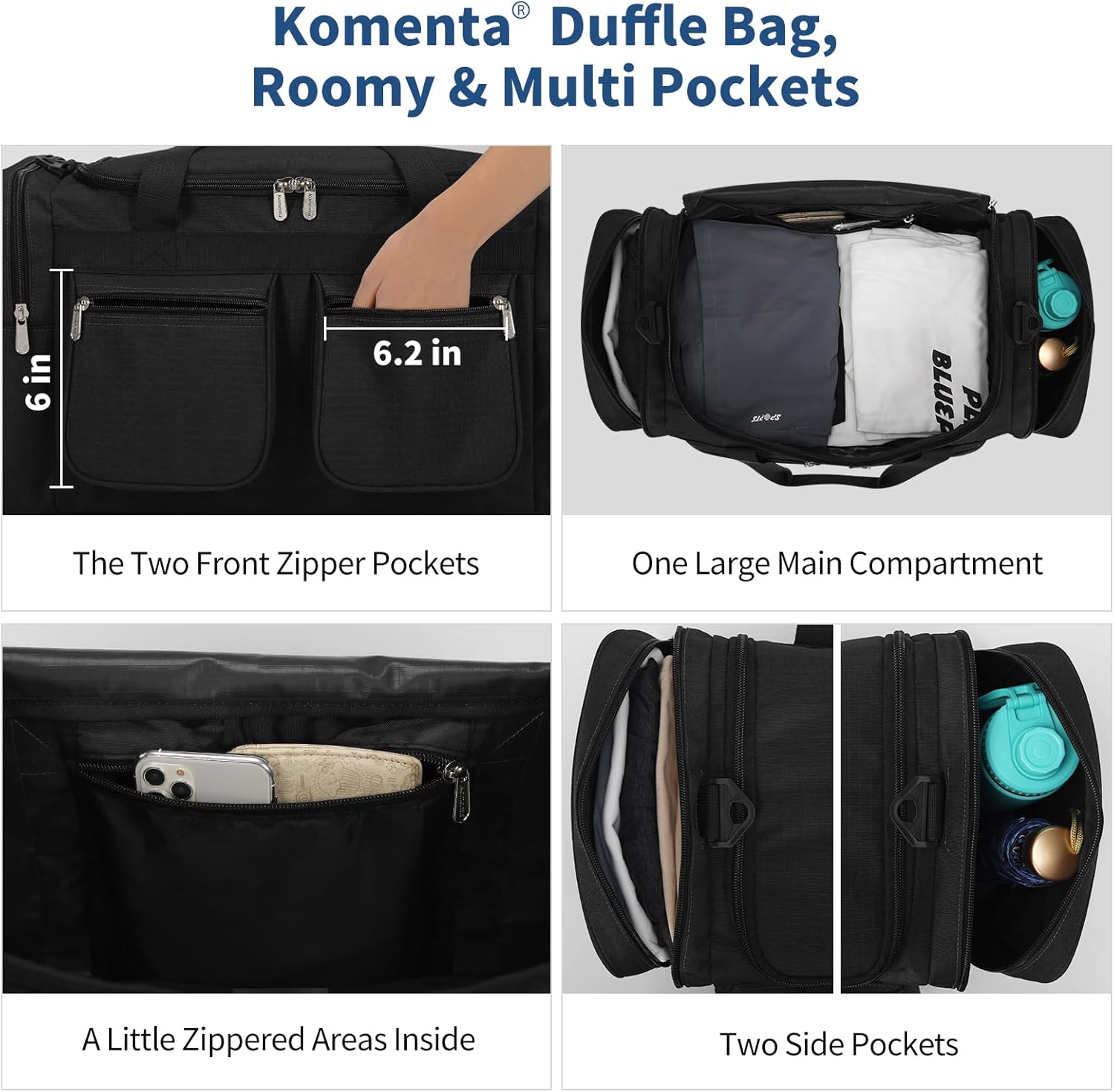 20 inch Gym Bag for Men, 40L Sports Duffle Bag with side pockets durable Weekend Overnight Bag for Travel, Workout, Fitness (Black) - Image 5