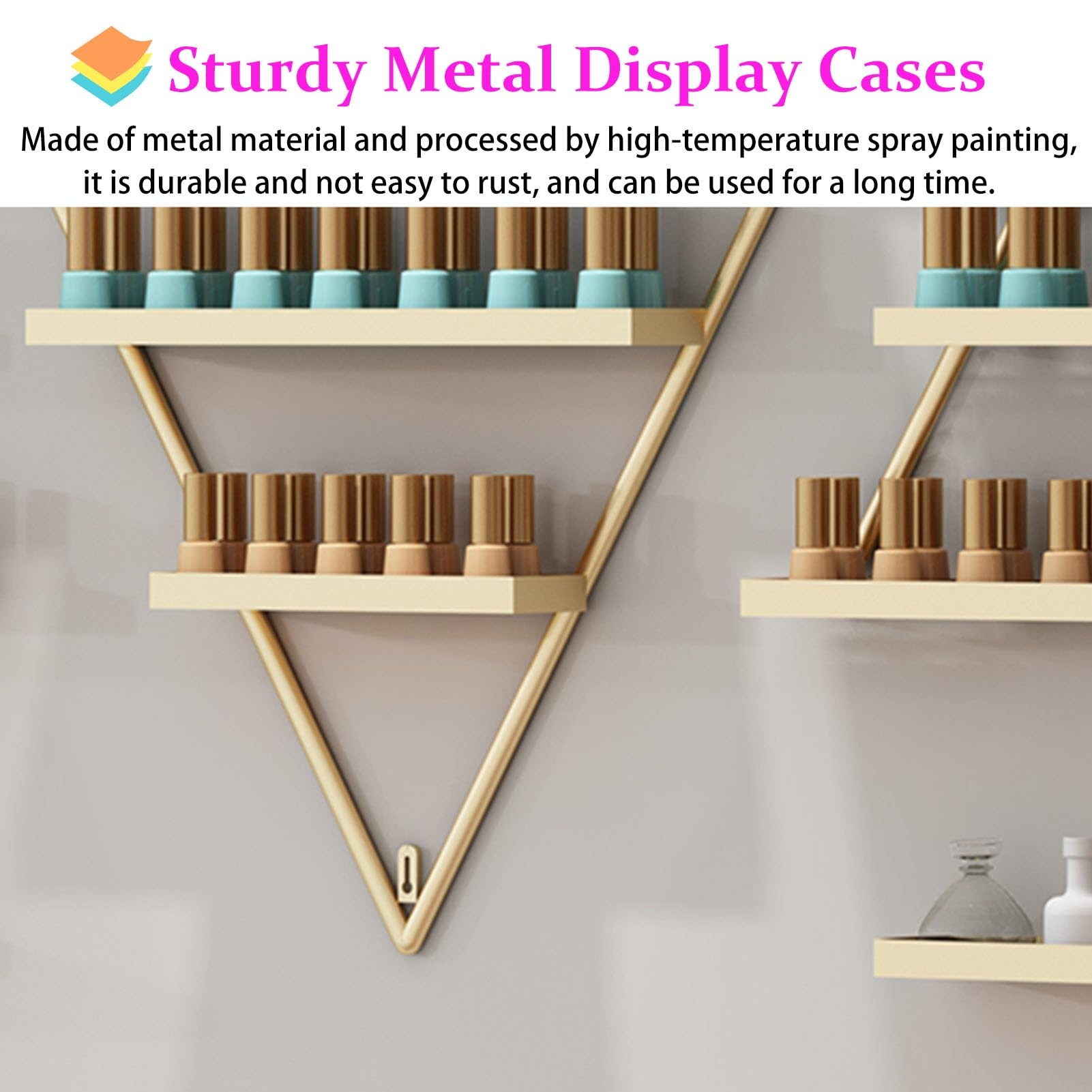 Supporto da Parete per Smalto Dorato, Organizer Triangolare in Metallo per Oli Essenziali, Porta Smalto, Versatile Porta Vernice per casa, Spa e Salone (Set a)